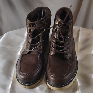Men's Rugged Brown Lace-Up Faux Leather Boots By Lottini - Size 7.5